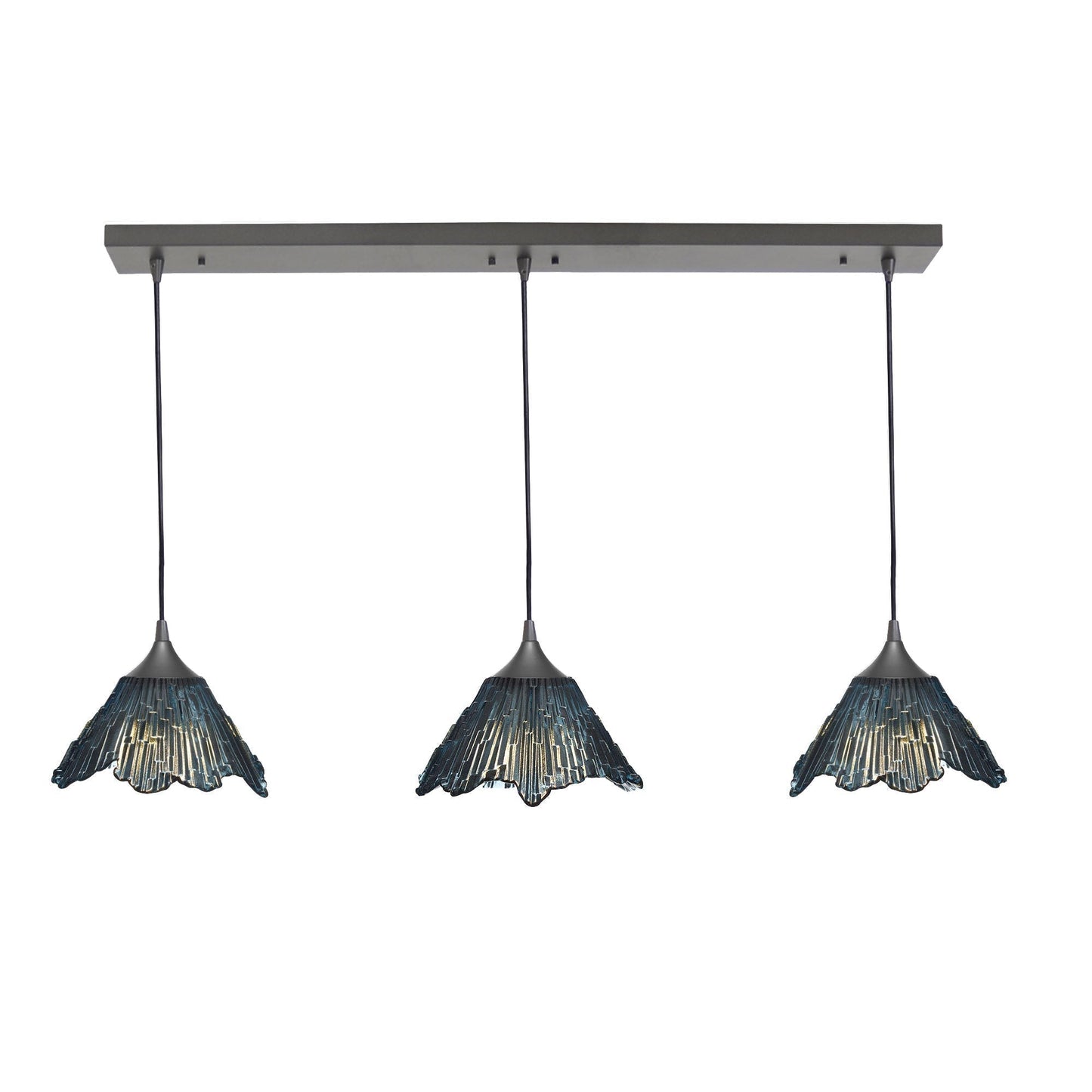 212 3 Pendant Linear Chandelier-Glass-Bicycle Glass Co - Hotshop-Slate Gray-Antique Bronze - 8ft Cord-Bicycle Glass Co