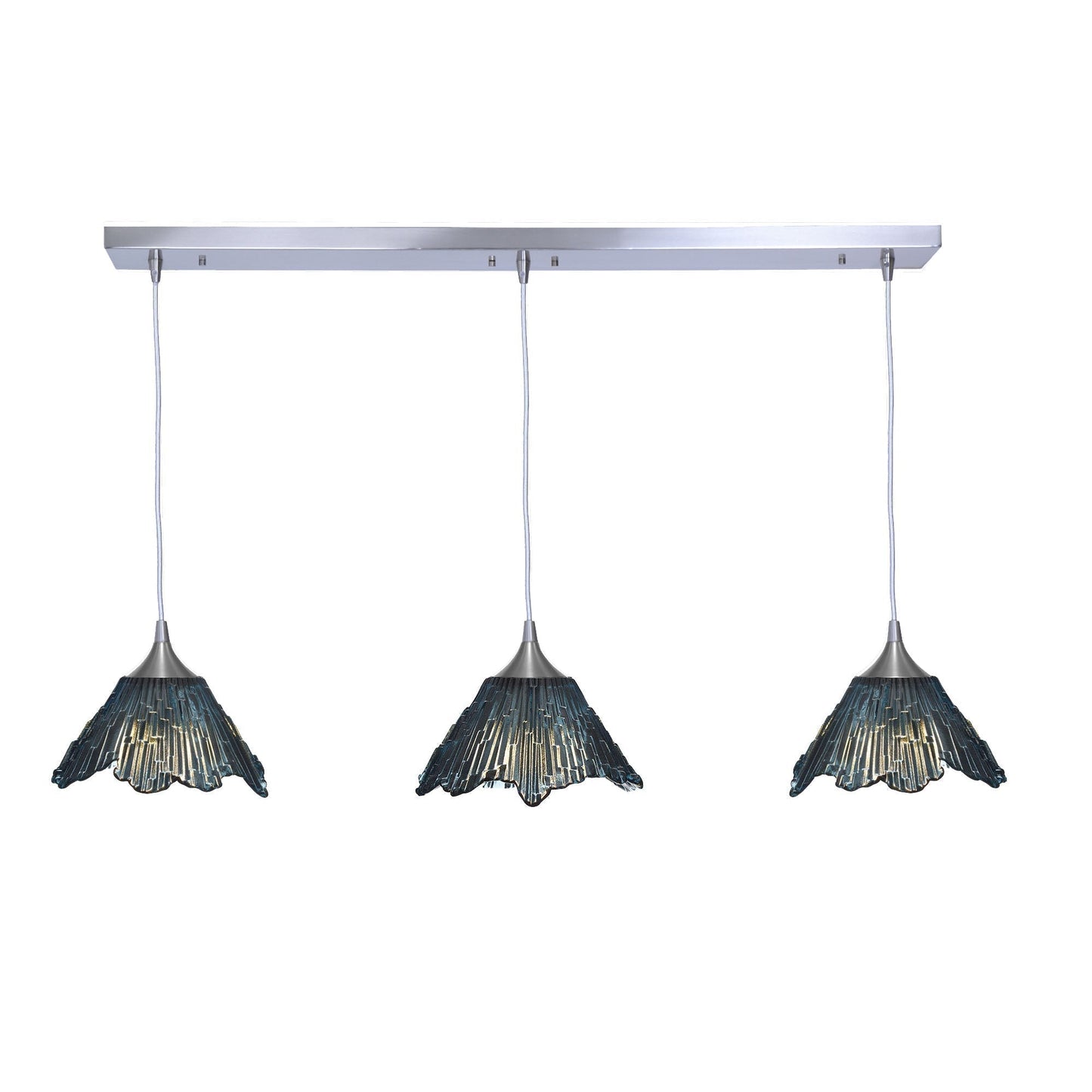 212 3 Pendant Linear Chandelier-Glass-Bicycle Glass Co - Hotshop-Slate Gray-Brushed Nickel - 4ft Cord-Bicycle Glass Co