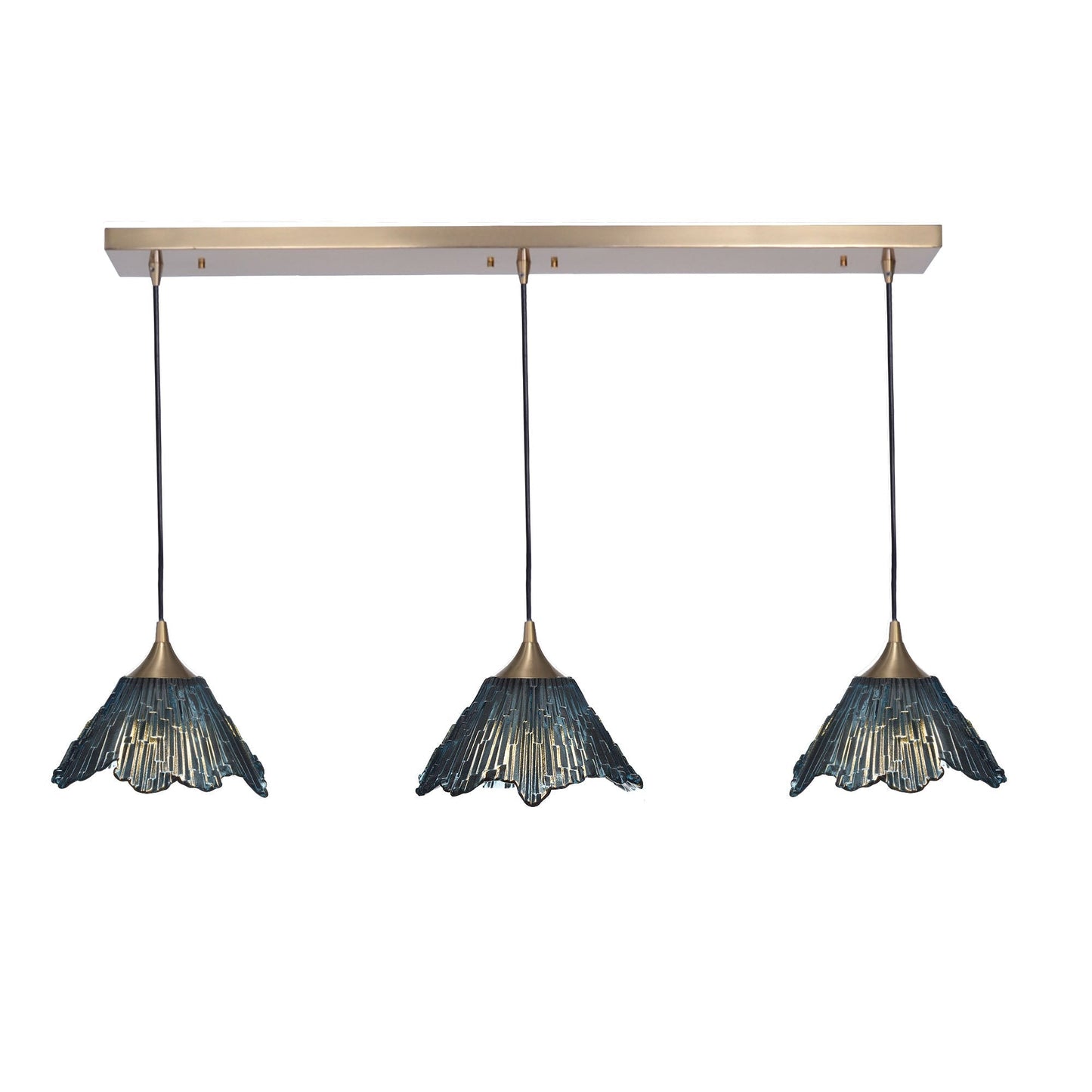 212 3 Pendant Linear Chandelier-Glass-Bicycle Glass Co - Hotshop-Slate Gray-Polished Brass - Custom-Bicycle Glass Co