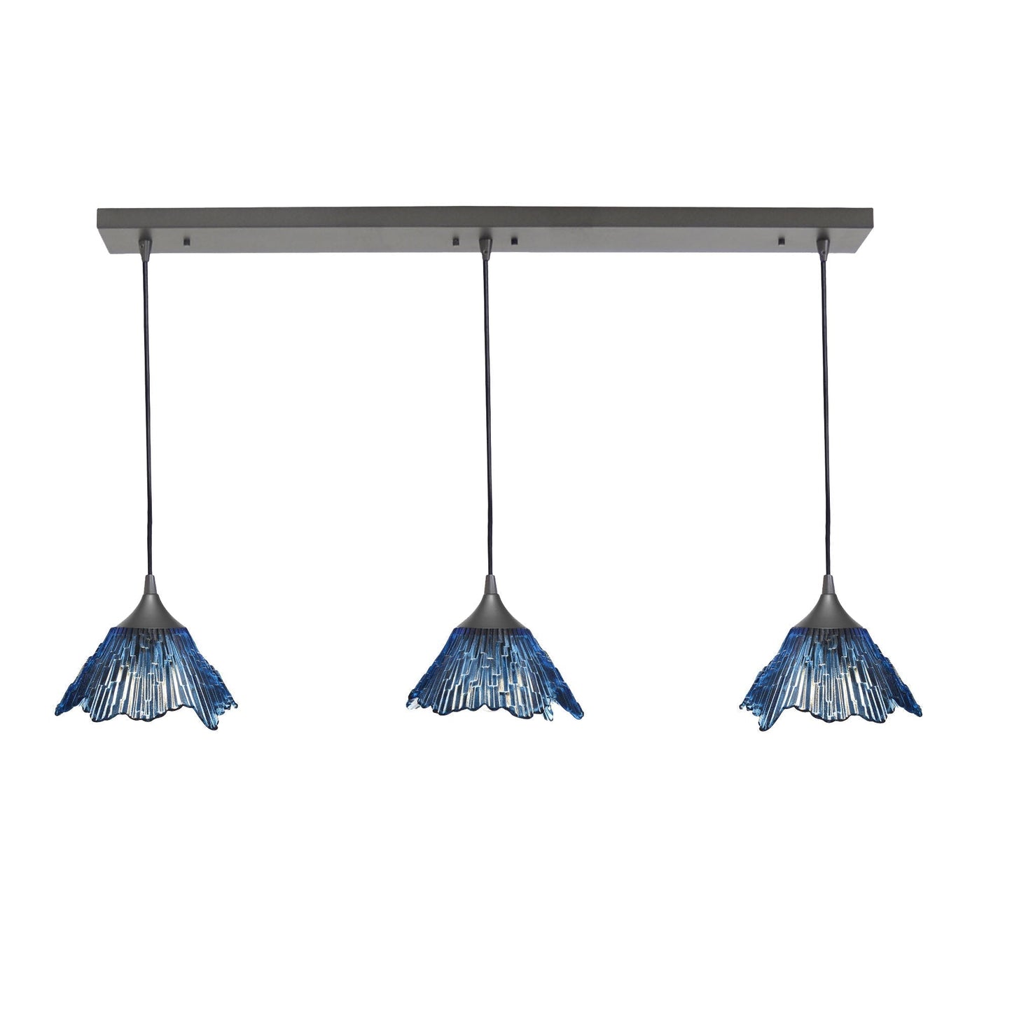 212 3 Pendant Linear Chandelier-Glass-Bicycle Glass Co - Hotshop-Steel Blue-Antique Bronze - 8ft Cord-Bicycle Glass Co
