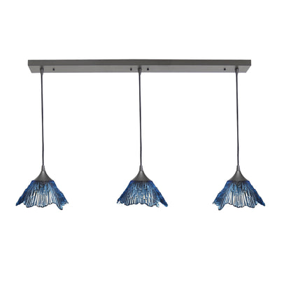 212 3 Pendant Linear Chandelier-Glass-Bicycle Glass Co - Hotshop-Steel Blue-Antique Bronze - Custom-Bicycle Glass Co
