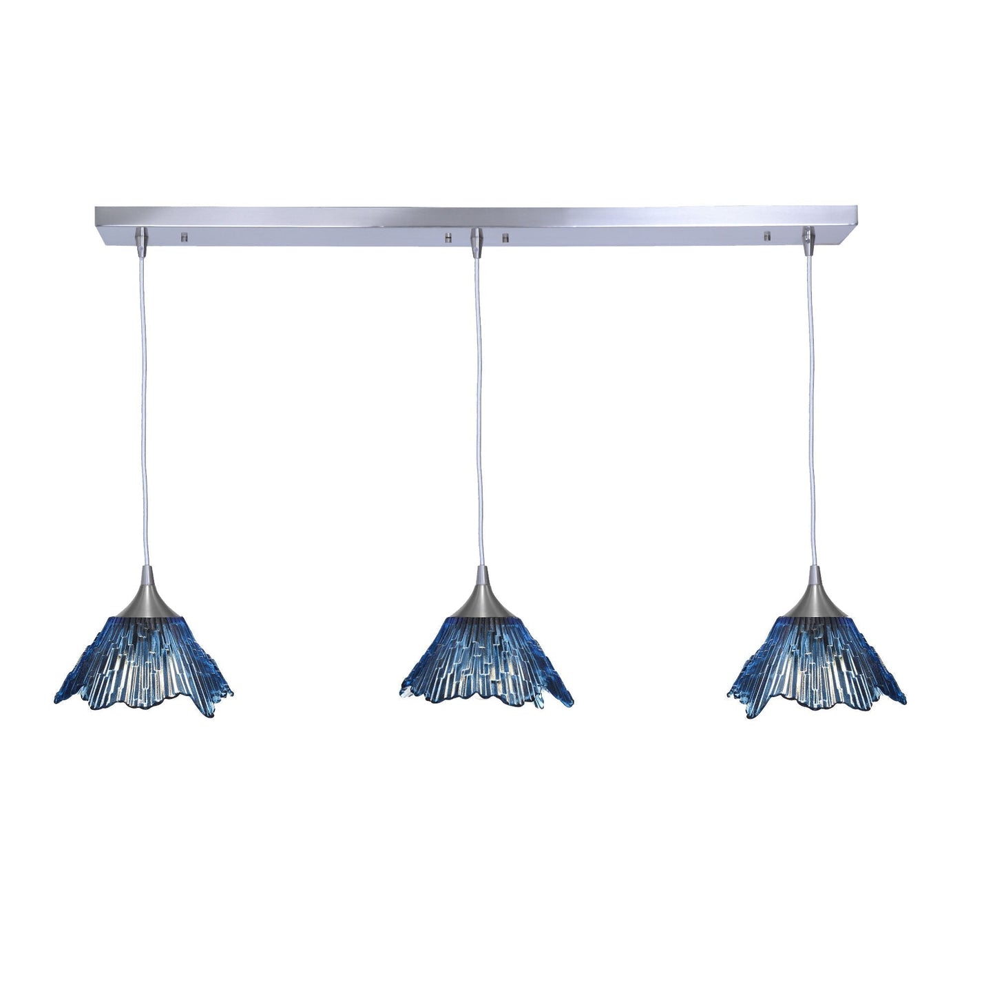 212 3 Pendant Linear Chandelier-Glass-Bicycle Glass Co - Hotshop-Steel Blue-Brushed Nickel - 4ft Downrod-Bicycle Glass Co