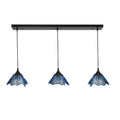 212 3 Pendant Linear Chandelier-Glass-Bicycle Glass Co - Hotshop-Steel Blue-Matte Black - 4ft Cord-Bicycle Glass Co