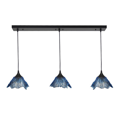212 3 Pendant Linear Chandelier-Glass-Bicycle Glass Co - Hotshop-Steel Blue-Matte Black - 4ft Cord-Bicycle Glass Co