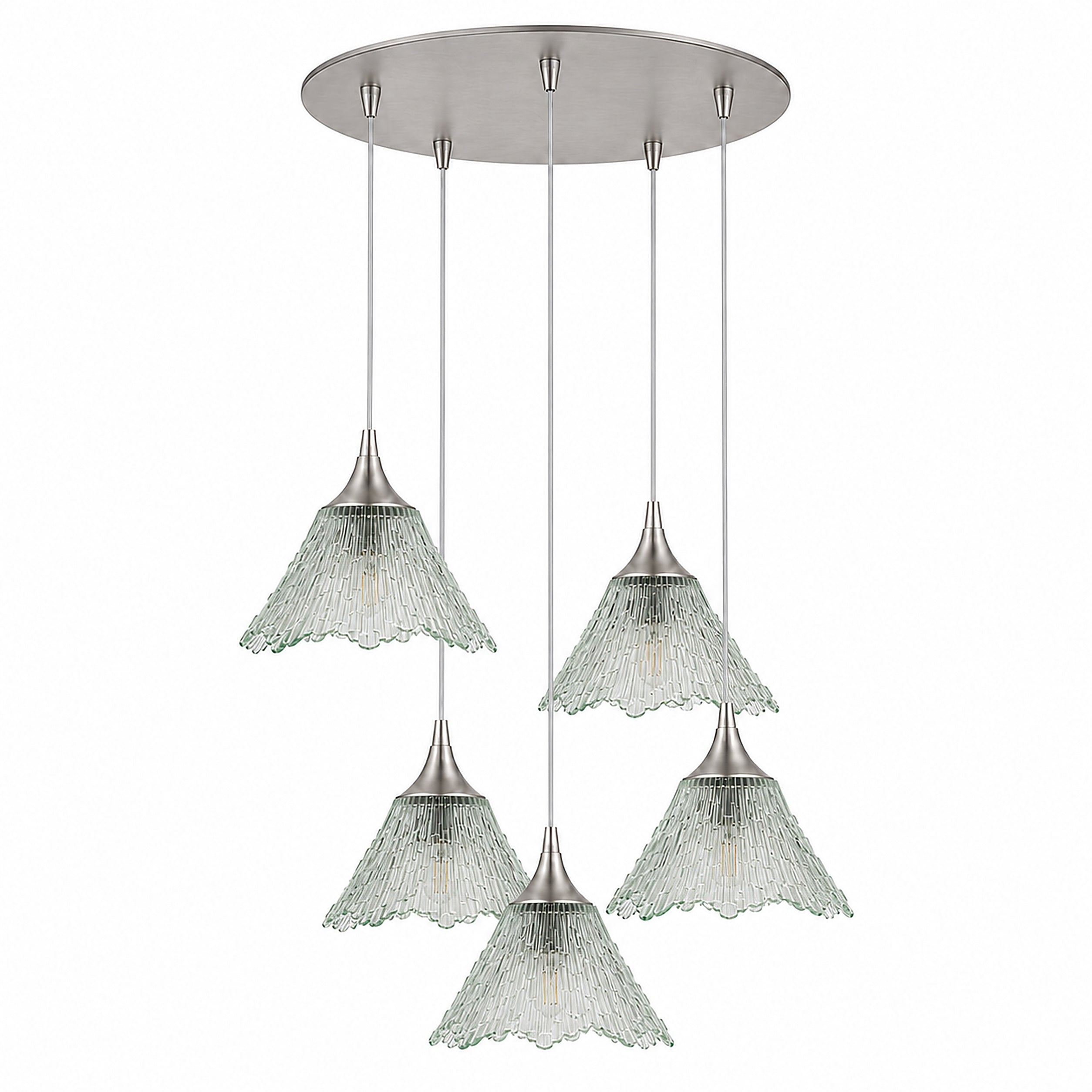 212 5 Pendant Cascade Chandelier-Glass-Bicycle Glass Co-Eco Clear-Brushed Nickel - 4ft Cord-Bicycle Glass Co