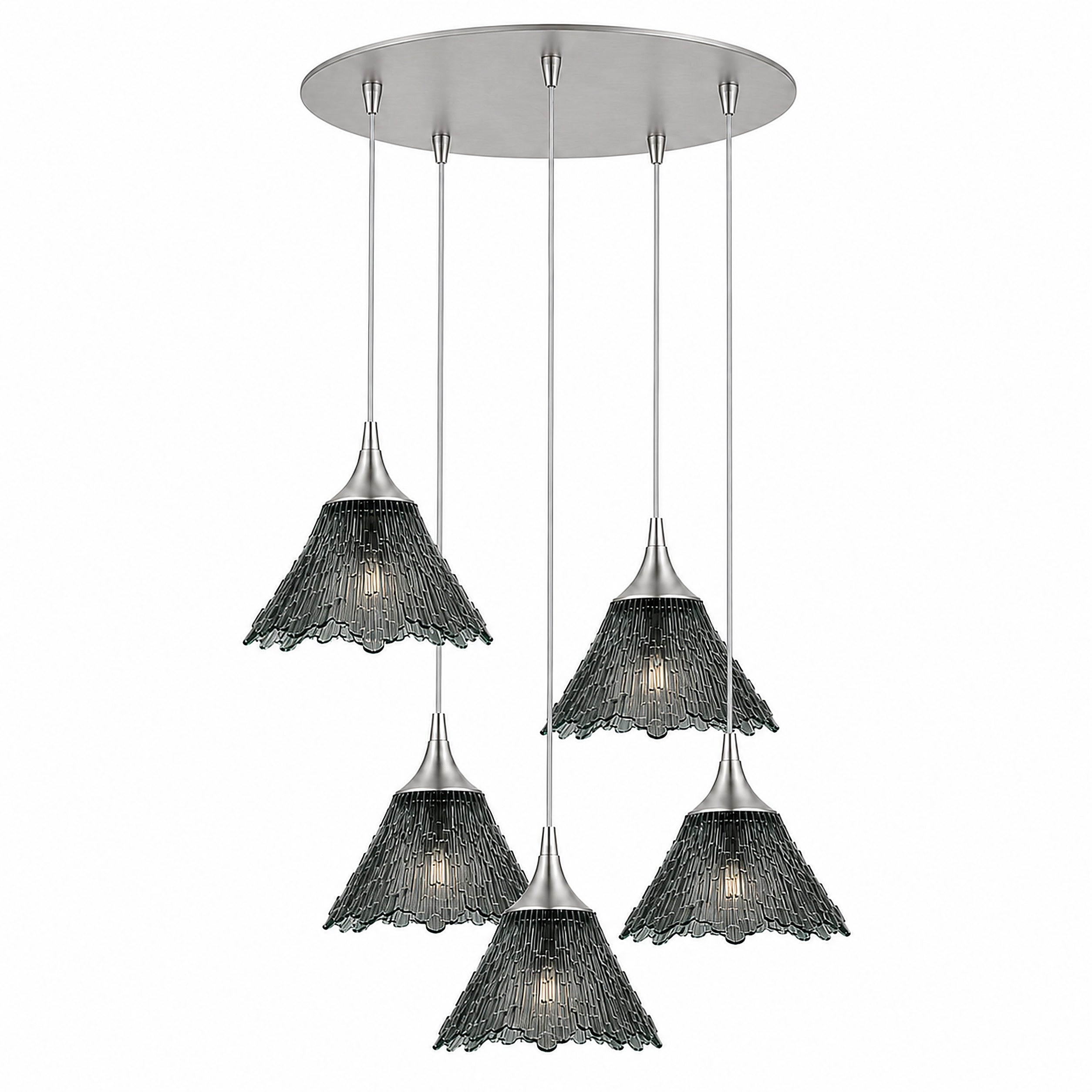 212 5 Pendant Cascade Chandelier-Glass-Bicycle Glass Co-Slate Gray-Brushed Nickel - 4ft Cord-Bicycle Glass Co