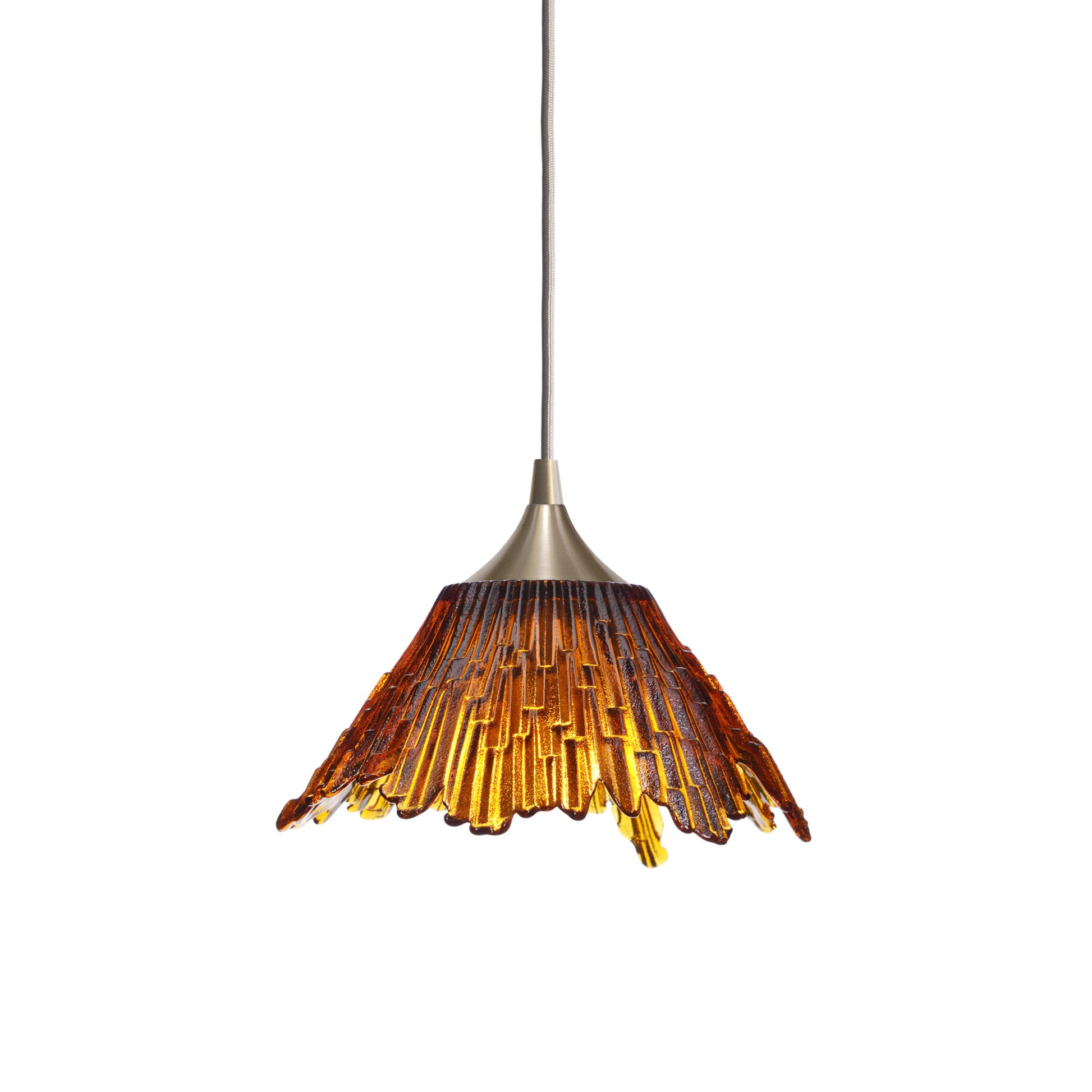 212 Single Pendant Light-Bicycle Glass Co-Brushed Nickel 15ft Downrod + Hang Straight [Summit]-Golden Amber-Bicycle Glass Co
