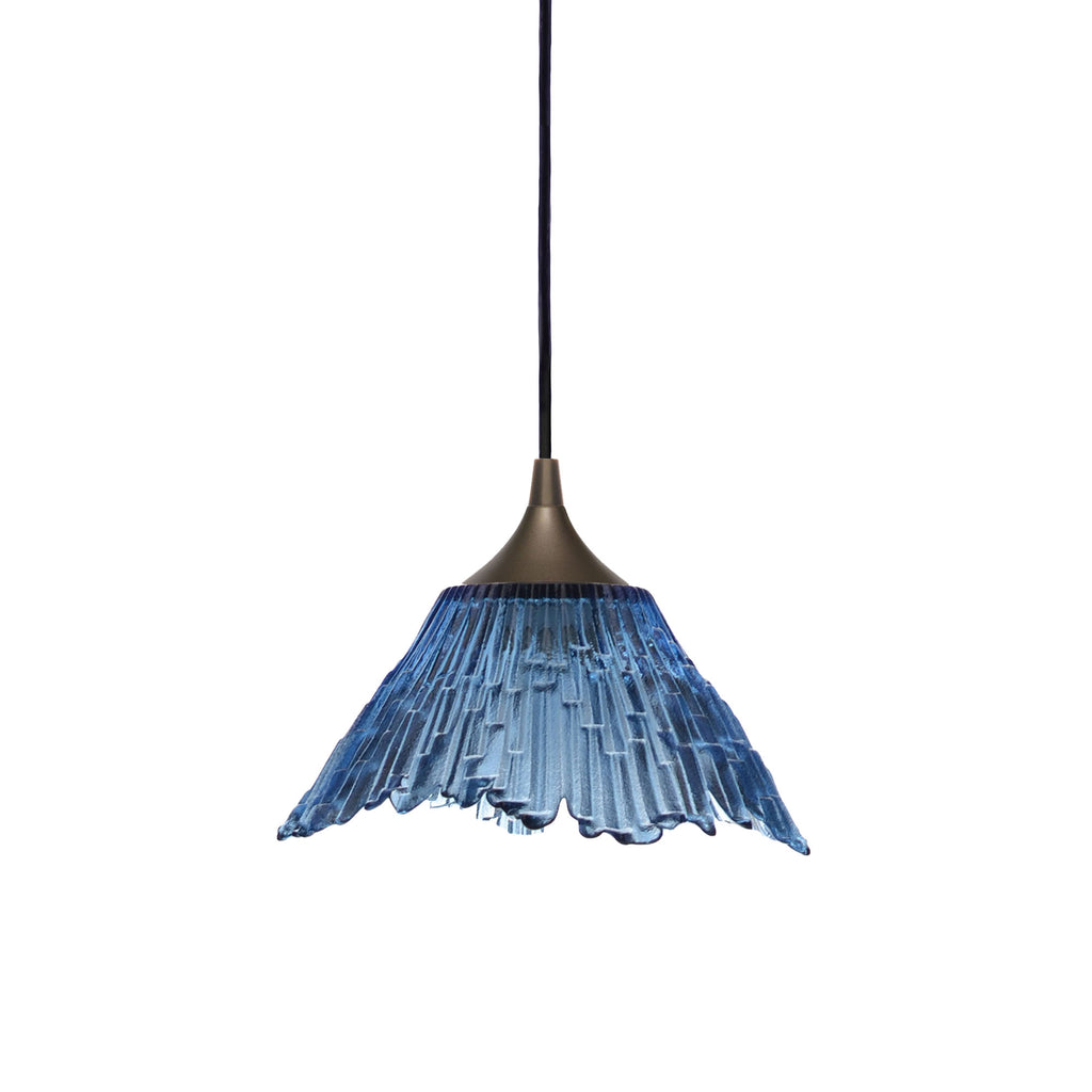 212 Single Pendant Light-Bicycle Glass Co-Steel Blue-Antique Bronze - 8ft Cord-Bicycle Glass Co