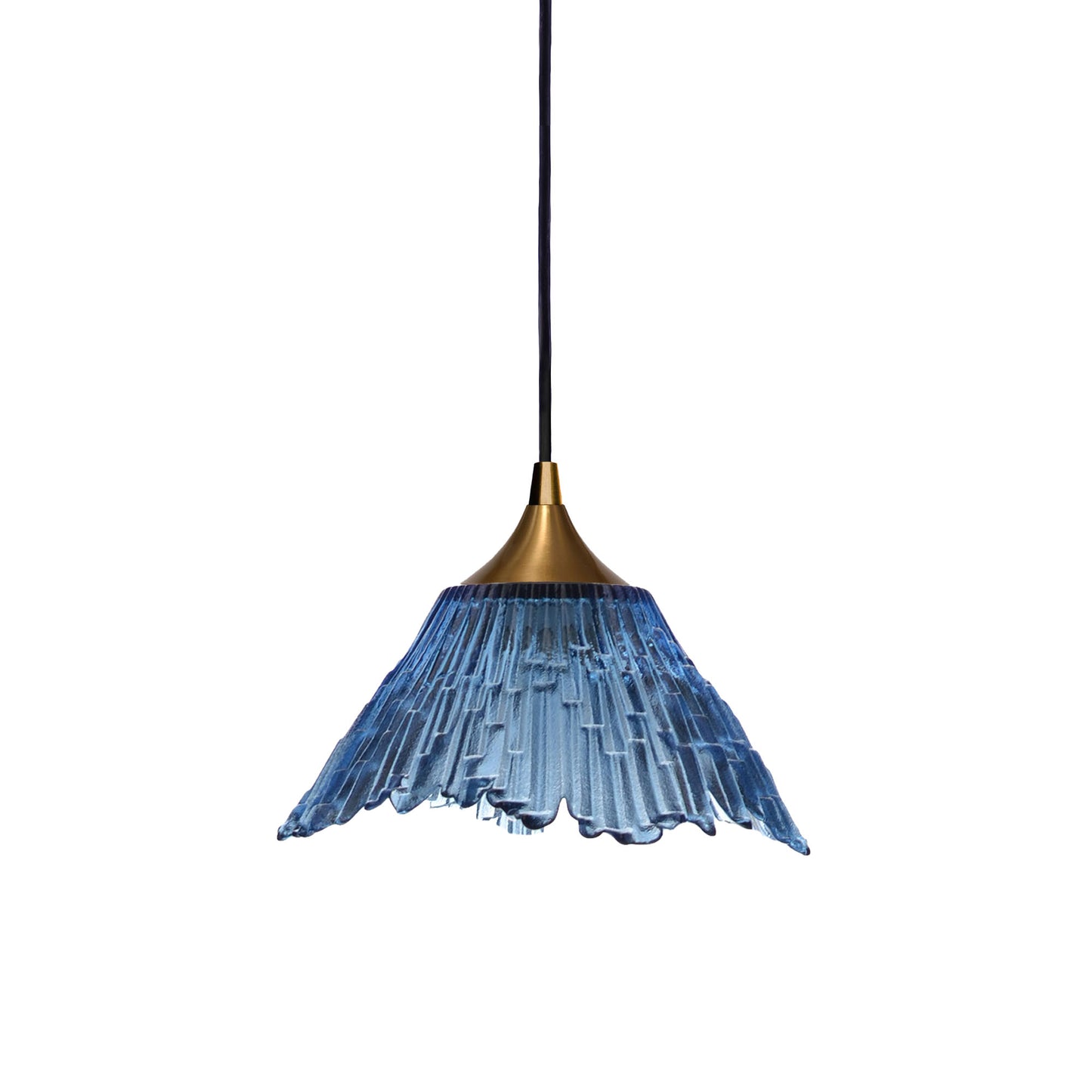 212 Single Pendant Light-Bicycle Glass Co-Steel Blue-Polished Brass - 8ft Cord-Bicycle Glass Co