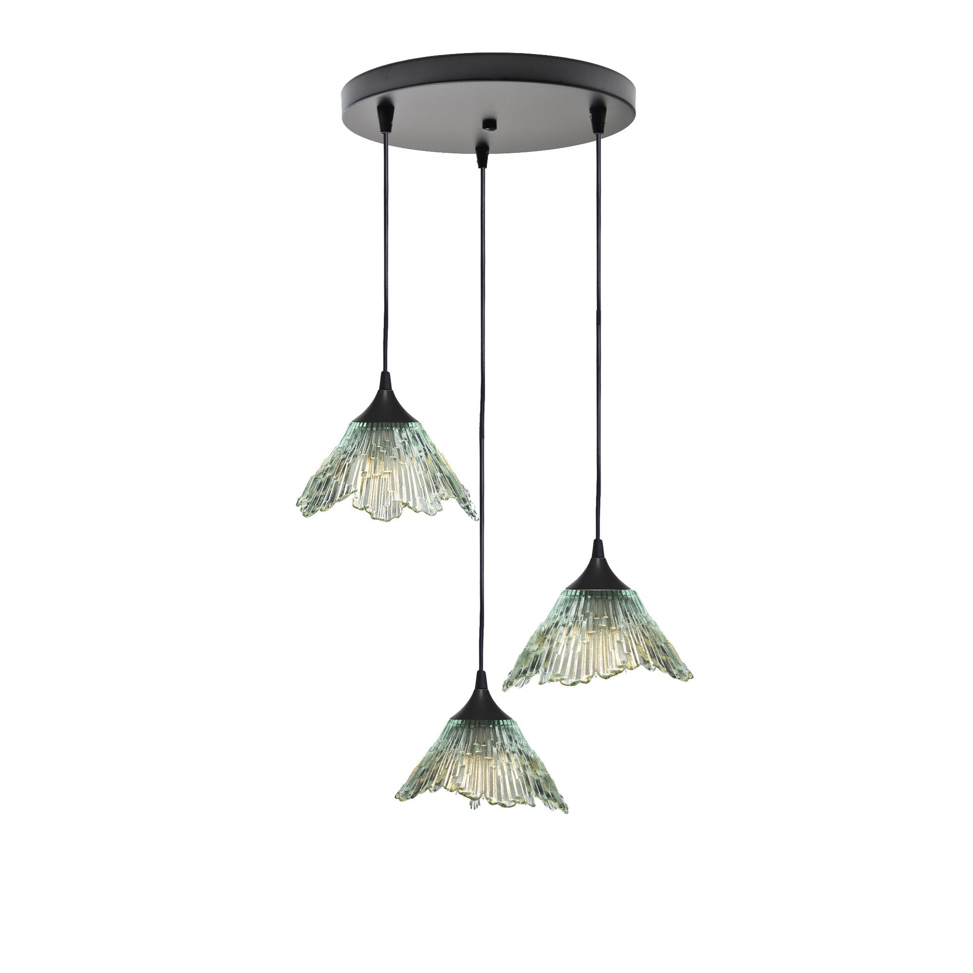 212 Summit: 3 Pendant Cascade Chandelier-Glass-Bicycle Glass Co - Hotshop-Eco Clear-Matte Black-Bicycle Glass Co