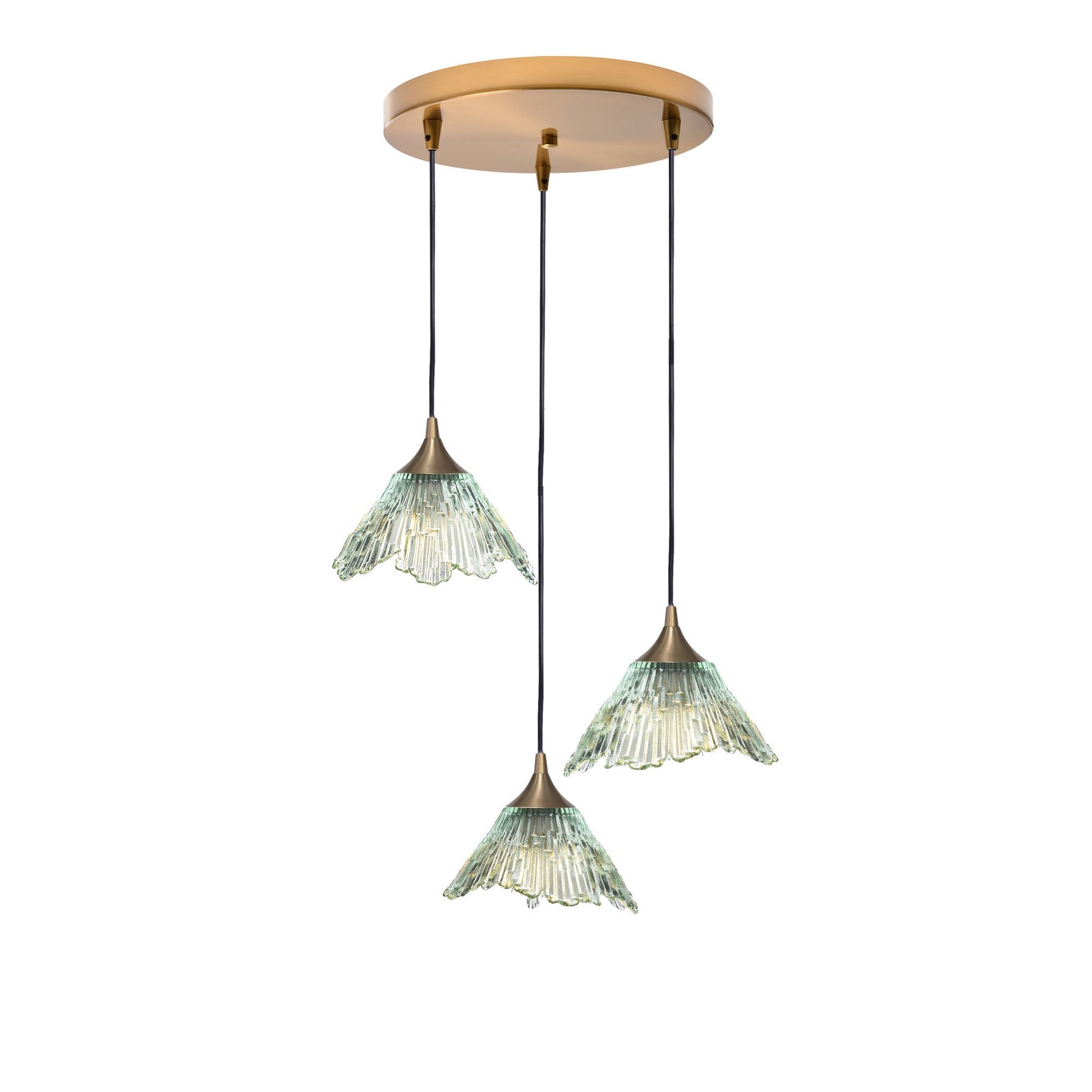 212 Summit: 3 Pendant Cascade Chandelier-Glass-Bicycle Glass Co - Hotshop-Eco Clear-Polished Brass-Bicycle Glass Co