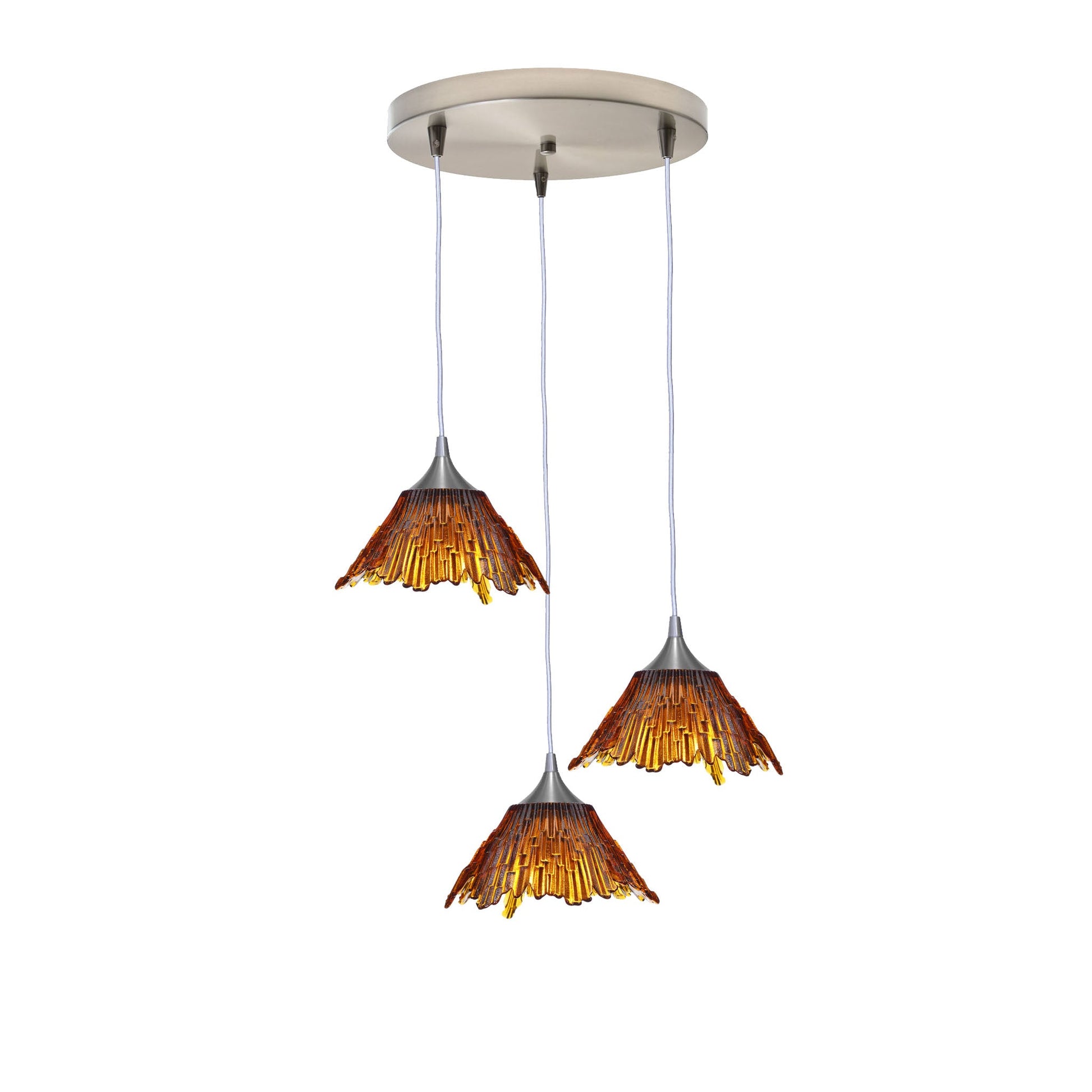 212 Summit: 3 Pendant Cascade Chandelier-Glass-Bicycle Glass Co - Hotshop-Golden Amber-Brushed Nickel-Bicycle Glass Co
