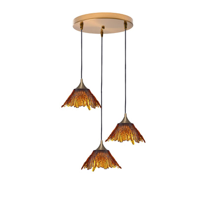212 Summit: 3 Pendant Cascade Chandelier-Glass-Bicycle Glass Co - Hotshop-Golden Amber-Polished Brass-Bicycle Glass Co