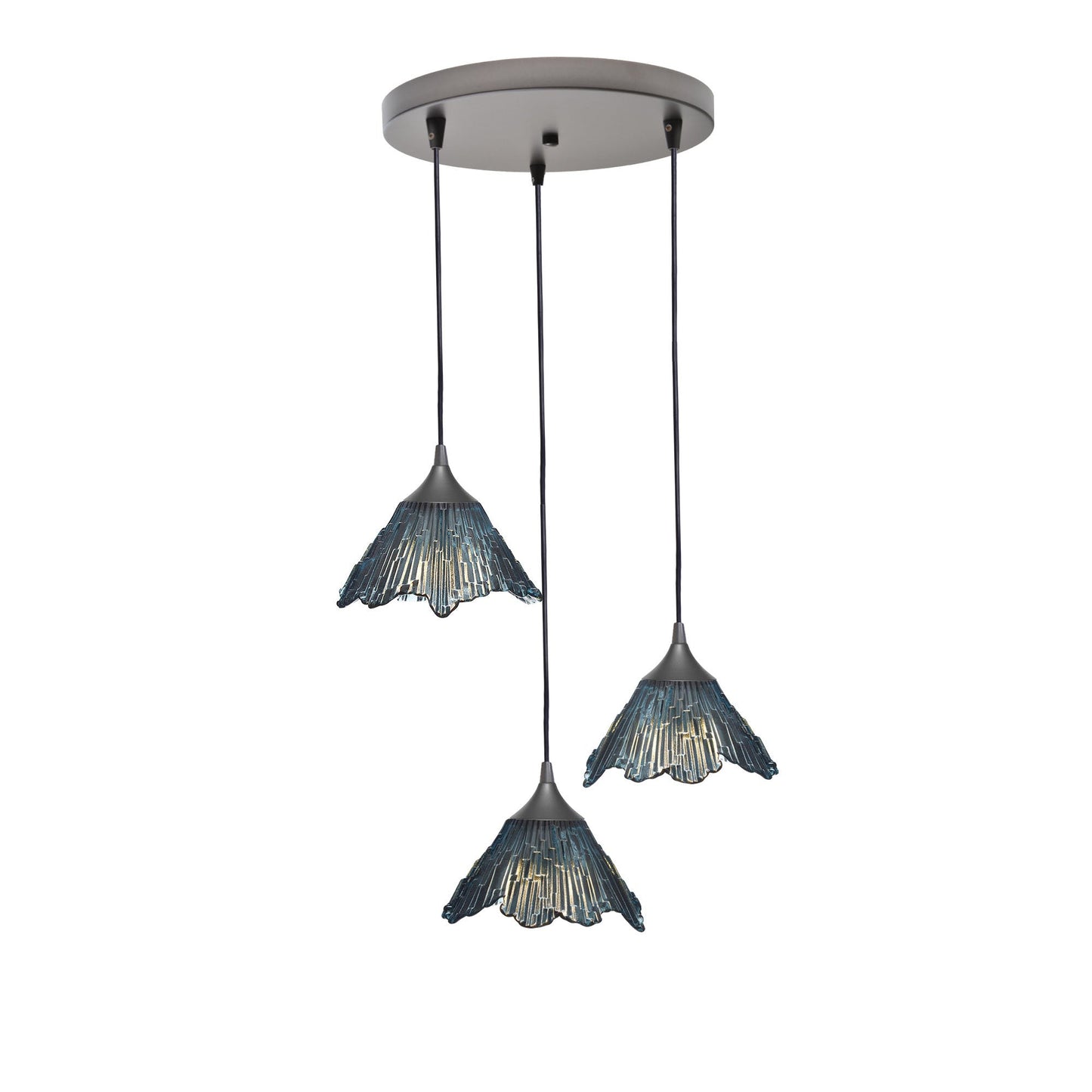 212 Summit: 3 Pendant Cascade Chandelier-Glass-Bicycle Glass Co - Hotshop-Slate Gray-Antique Bronze-Bicycle Glass Co