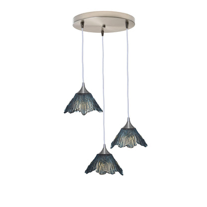 212 Summit: 3 Pendant Cascade Chandelier-Glass-Bicycle Glass Co - Hotshop-Slate Gray-Brushed Nickel-Bicycle Glass Co