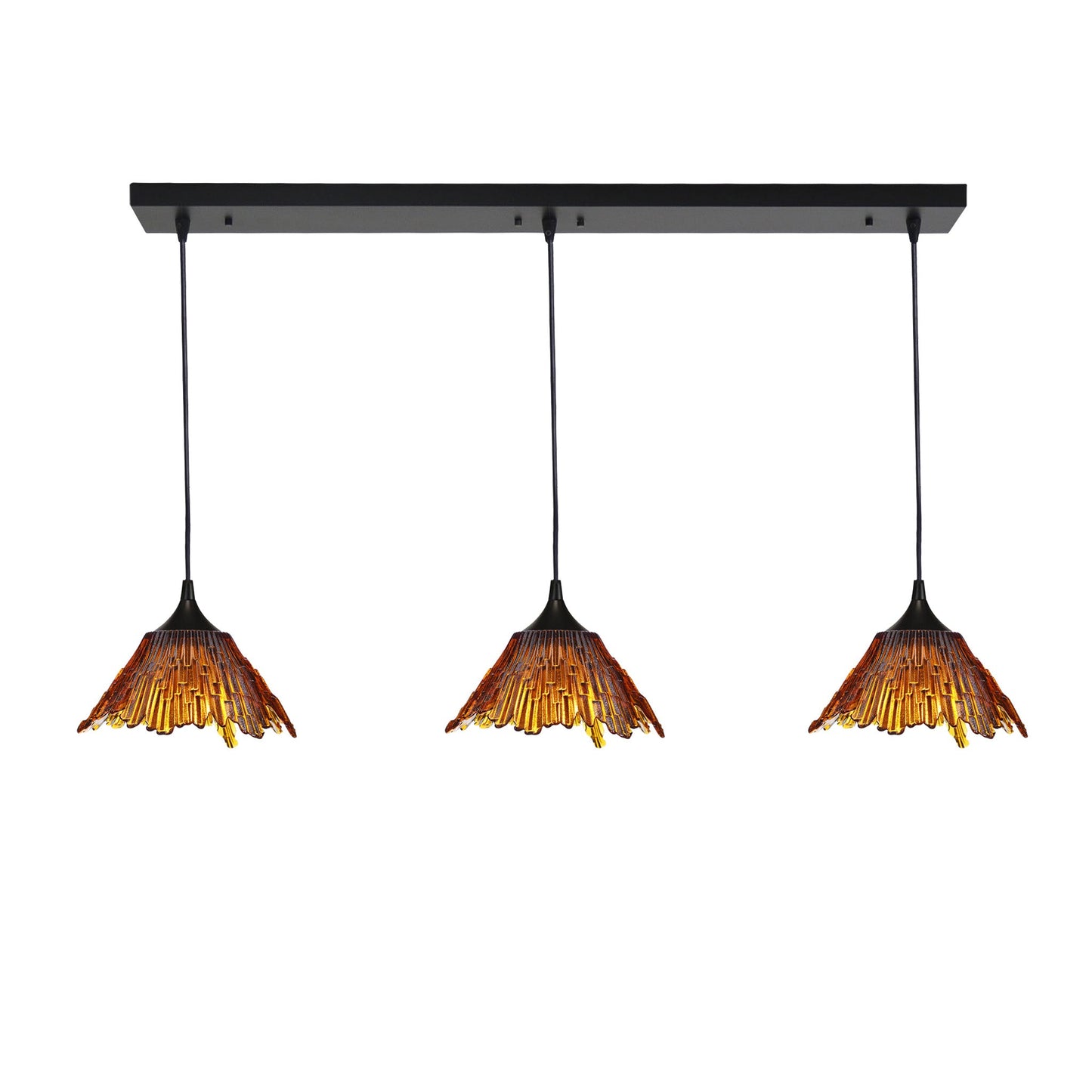 212 Summit: 3 Pendant Linear Chandelier-Glass-Bicycle Glass Co - Hotshop-Golden Amber-Matte Black-Bicycle Glass Co