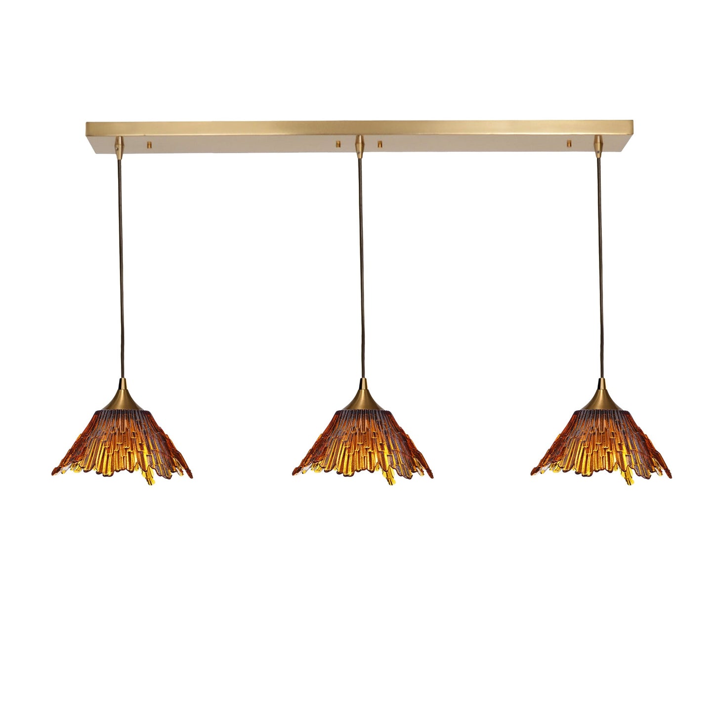 212 Summit: 3 Pendant Linear Chandelier-Glass-Bicycle Glass Co - Hotshop-Golden Amber-Polished Brass-Bicycle Glass Co