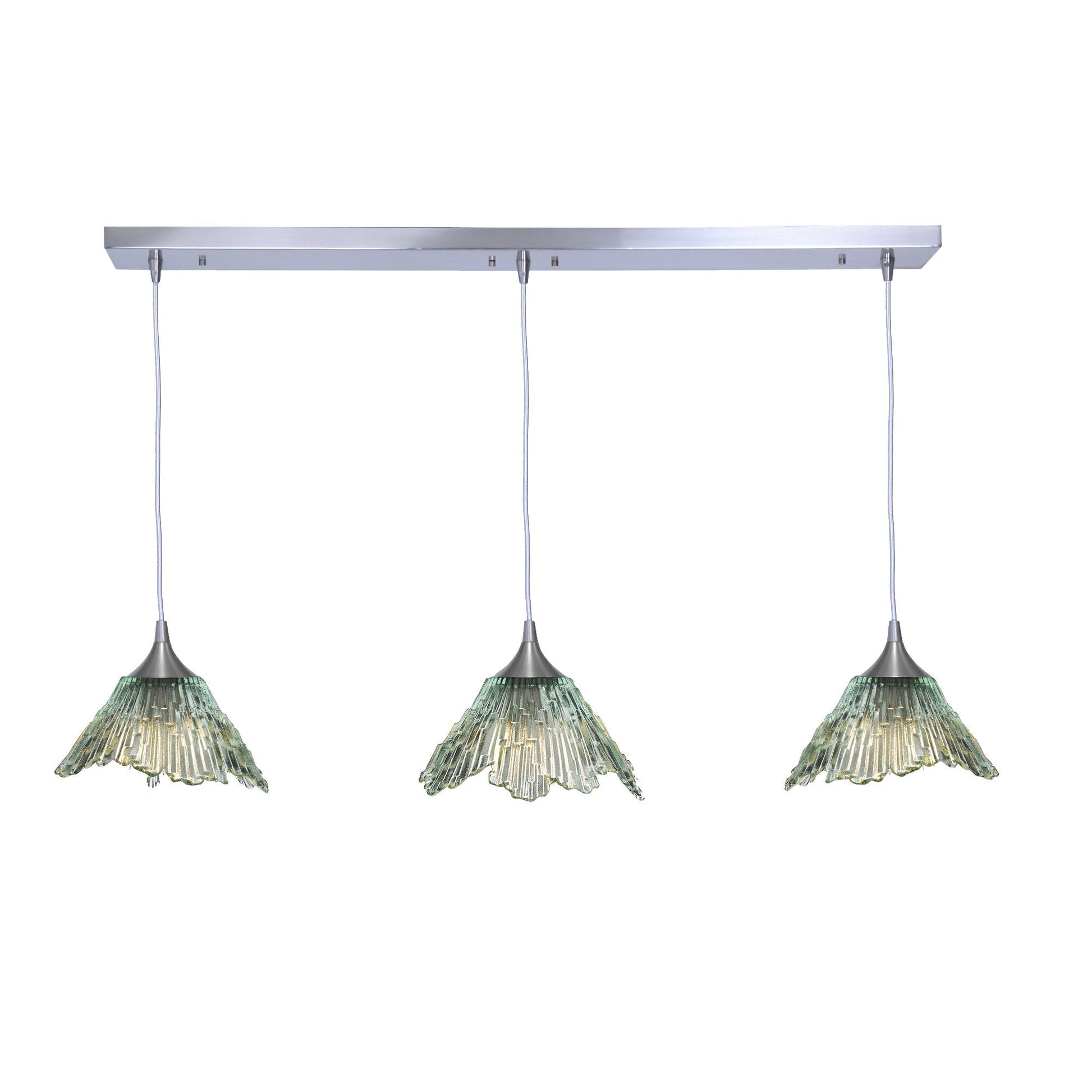 212 Summit: 3 Pendant Linear Chandelier-Glass-Bicycle Glass Co - Hotshop-Eco Clear-Brushed Nickel-Bicycle Glass Co