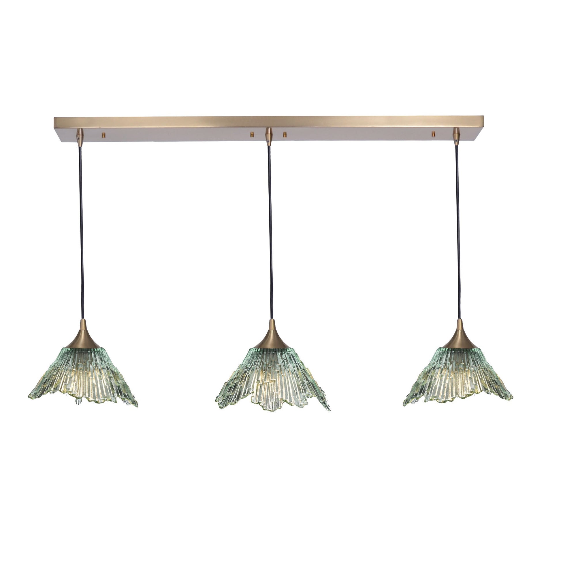 212 Summit: 3 Pendant Linear Chandelier-Glass-Bicycle Glass Co - Hotshop-Eco Clear-Polished Brass-Bicycle Glass Co