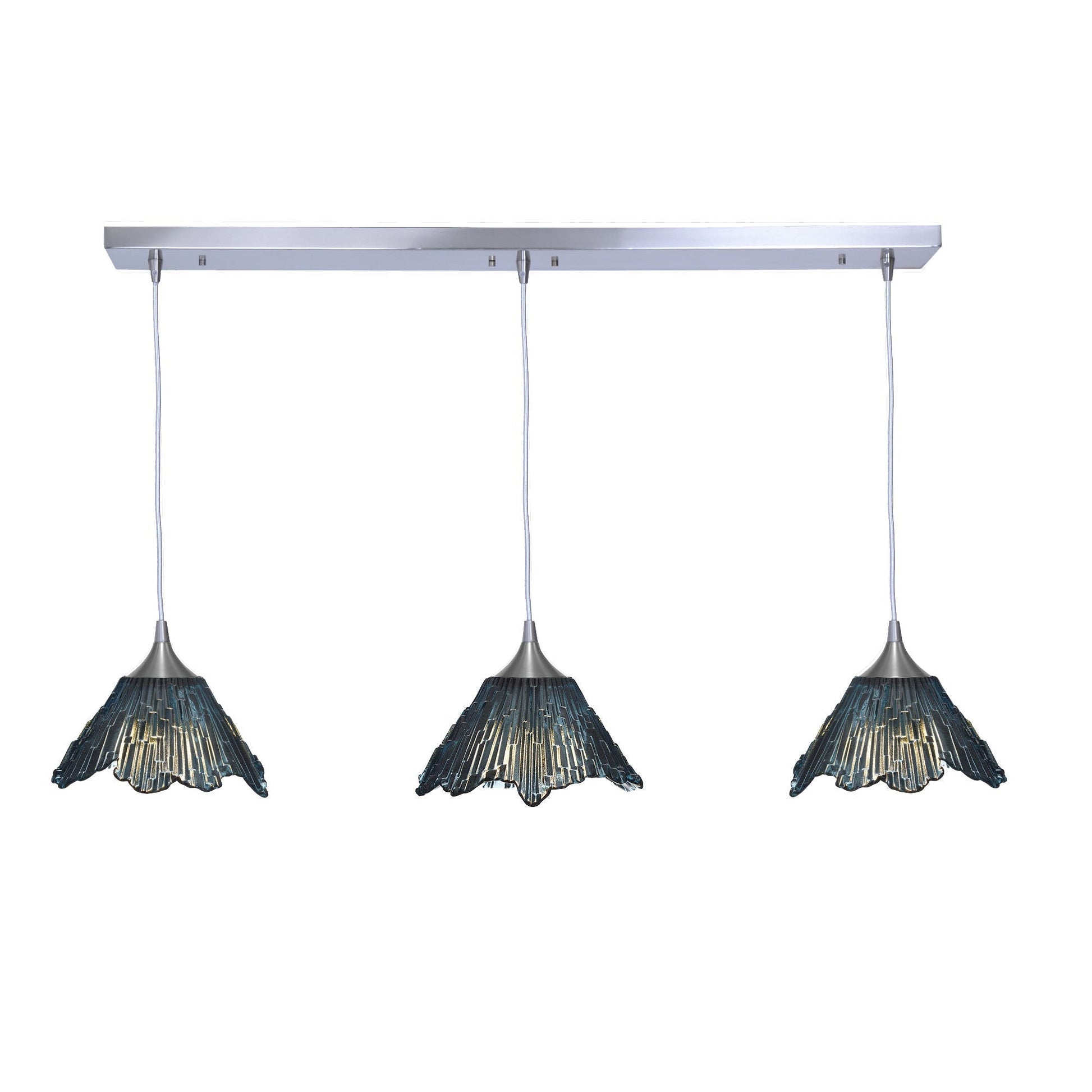 212 Summit: 3 Pendant Linear Chandelier-Glass-Bicycle Glass Co - Hotshop-Slate Gray-Brushed Nickel-Bicycle Glass Co