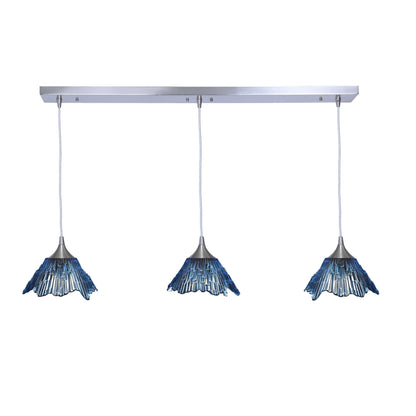 212 Summit: 3 Pendant Linear Chandelier-Glass-Bicycle Glass Co - Hotshop-Steel Blue-Brushed Nickel-Bicycle Glass Co