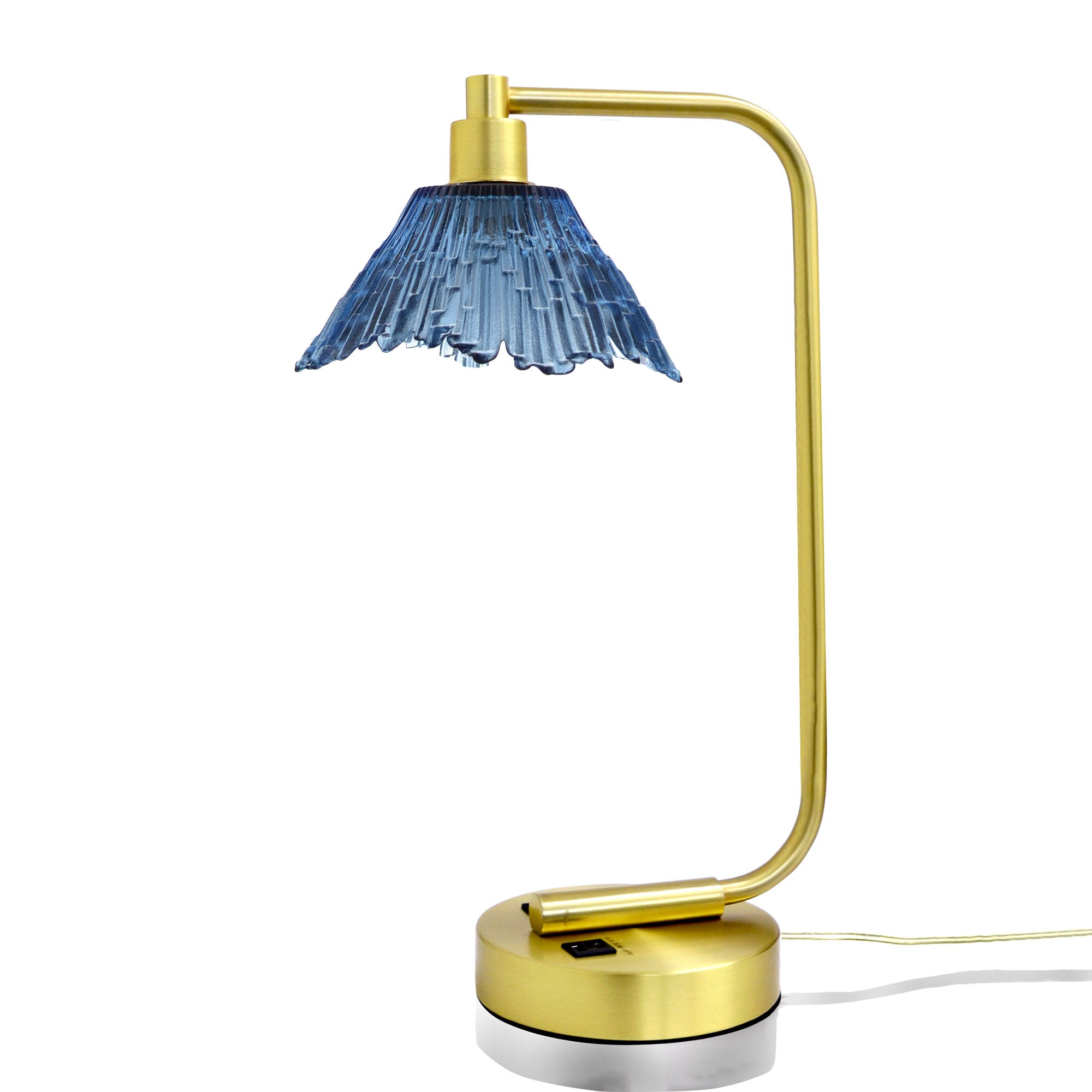 212 Summit: Table Lamp-Glass-Bicycle Glass Co - Hotshop-Steel Blue-Satin Brass-Bicycle Glass Co