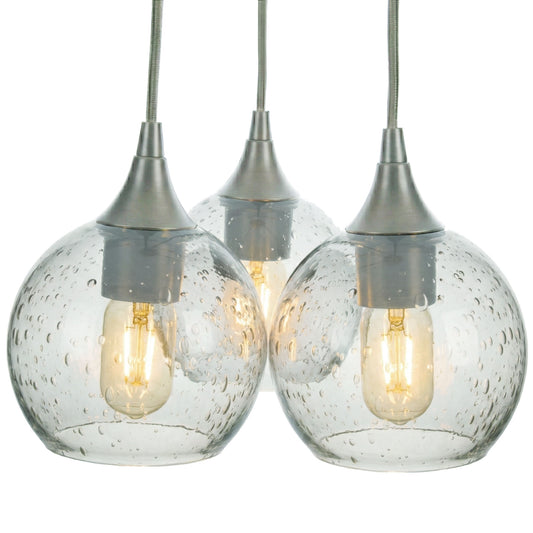 3 Cluster Chandelier: 763 Lunar-Glass-Bicycle Glass Co - Hotshop-Eco Clear-Brushed Nickel-Bicycle Glass Co