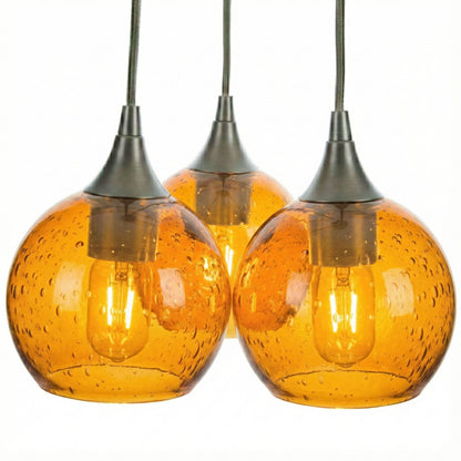 3 Cluster Chandelier: 763 Lunar-Glass-Bicycle Glass Co - Hotshop-Golden Amber-Antique Bronze-Bicycle Glass Co