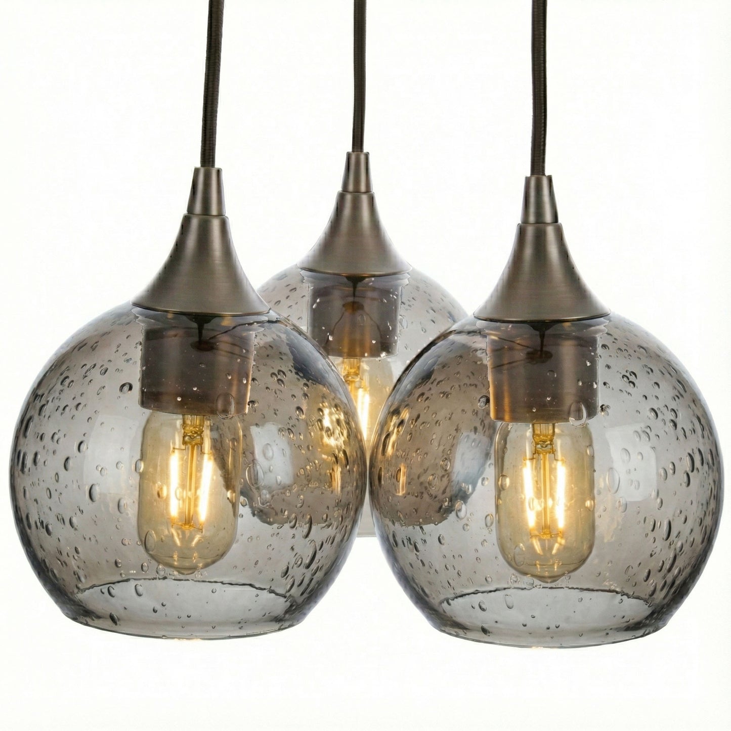 3 Cluster Chandelier: 763 Lunar-Glass-Bicycle Glass Co - Hotshop-Slate Gray-Antique Bronze-Bicycle Glass Co