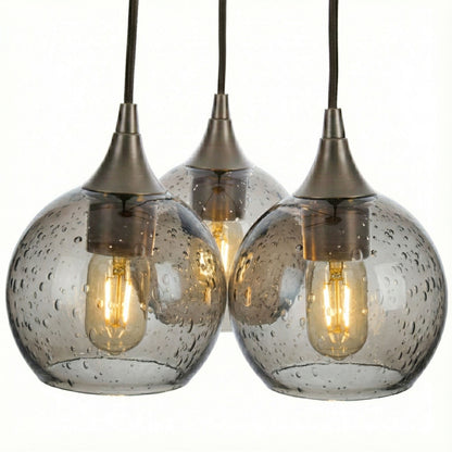 3 Cluster Chandelier: 763 Lunar-Glass-Bicycle Glass Co - Hotshop-Slate Gray-Antique Bronze-Bicycle Glass Co