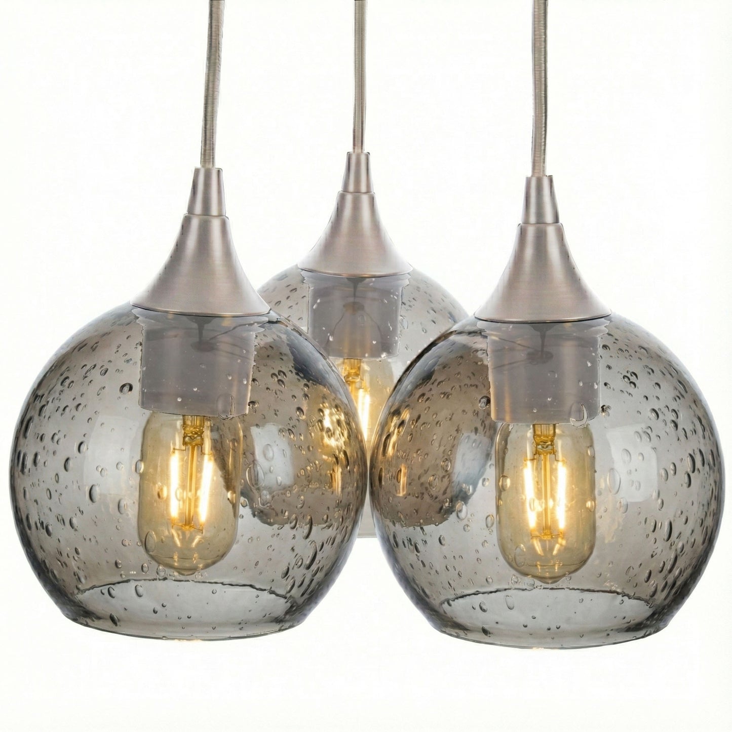 3 Cluster Chandelier: 763 Lunar-Glass-Bicycle Glass Co - Hotshop-Slate Gray-Brushed Nickel-Bicycle Glass Co