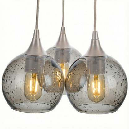 3 Cluster Chandelier: 763 Lunar-Glass-Bicycle Glass Co - Hotshop-Slate Gray-Brushed Nickel-Bicycle Glass Co