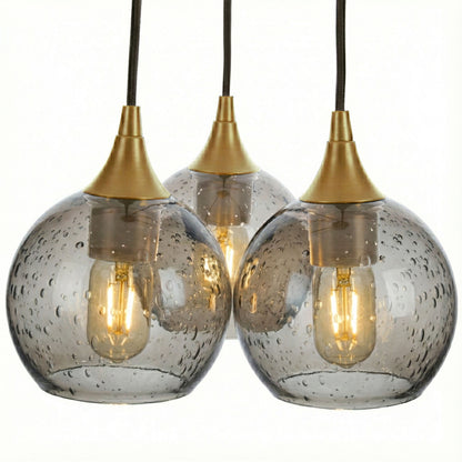 3 Cluster Chandelier: 763 Lunar-Glass-Bicycle Glass Co - Hotshop-Slate Gray-Polished Brass-Bicycle Glass Co
