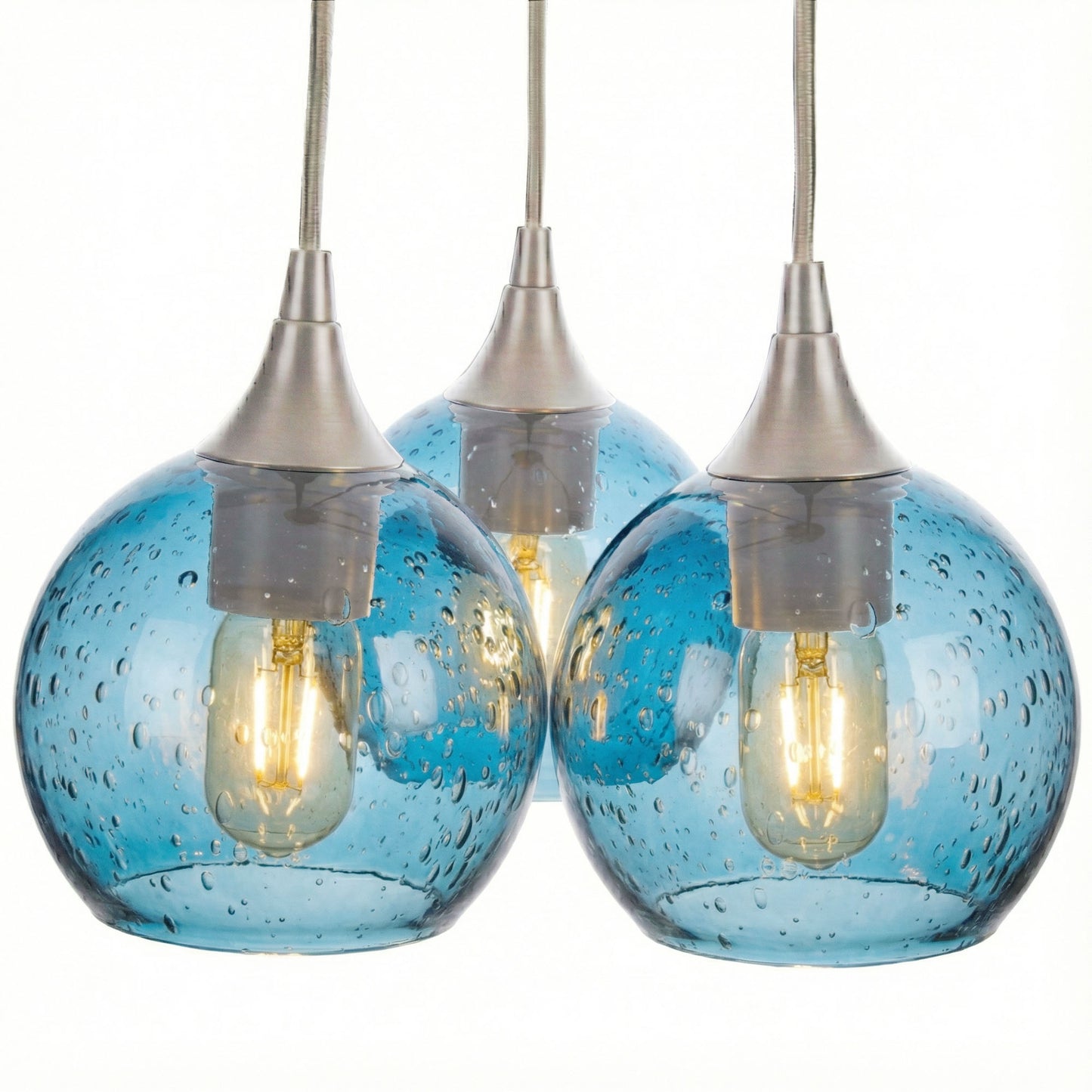 3 Cluster Chandelier: 763 Lunar-Glass-Bicycle Glass Co - Hotshop-Steel Blue-Brushed Nickel-Bicycle Glass Co