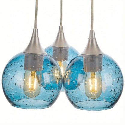 3 Cluster Chandelier: 763 Lunar-Glass-Bicycle Glass Co - Hotshop-Steel Blue-Brushed Nickel-Bicycle Glass Co
