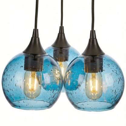 3 Cluster Chandelier: 763 Lunar-Glass-Bicycle Glass Co - Hotshop-Steel Blue-Matte Black-Bicycle Glass Co