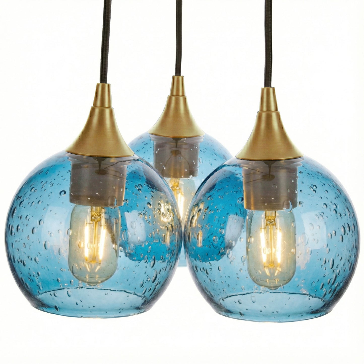 3 Cluster Chandelier: 763 Lunar-Glass-Bicycle Glass Co - Hotshop-Steel Blue-Polished Brass-Bicycle Glass Co