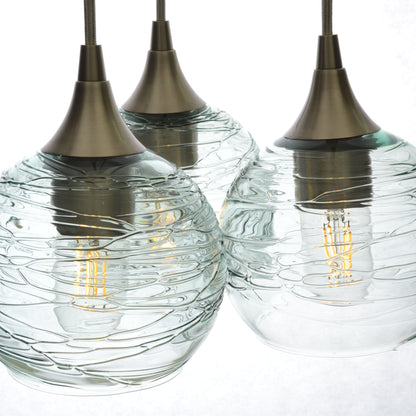 3 Cluster Chandelier: 763 Spun-Glass-Bicycle Glass Co - Hotshop-Eco Clear-Antique Bronze-Bicycle Glass Co