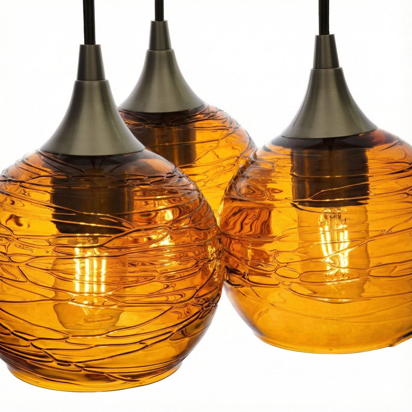 3 Cluster Chandelier: 763 Spun-Glass-Bicycle Glass Co - Hotshop-Golden Amber-Antique Bronze-Bicycle Glass Co