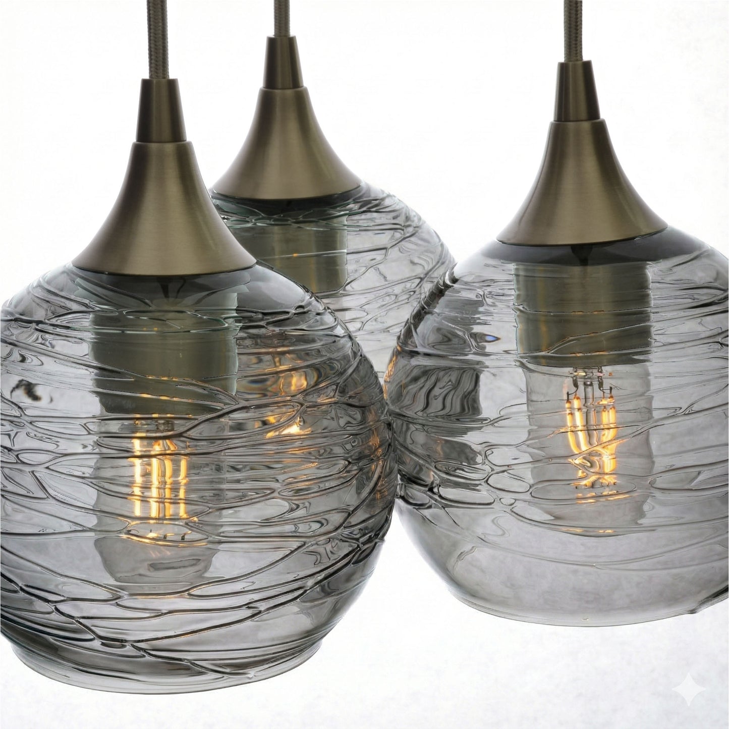 3 Cluster Chandelier: 763 Spun-Glass-Bicycle Glass Co - Hotshop-Slate Gray-Antique Bronze-Bicycle Glass Co