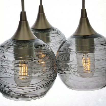 3 Cluster Chandelier: 763 Spun-Glass-Bicycle Glass Co - Hotshop-Slate Gray-Antique Bronze-Bicycle Glass Co