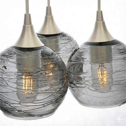3 Cluster Chandelier: 763 Spun-Glass-Bicycle Glass Co - Hotshop-Slate Gray-Brushed Nickel-Bicycle Glass Co