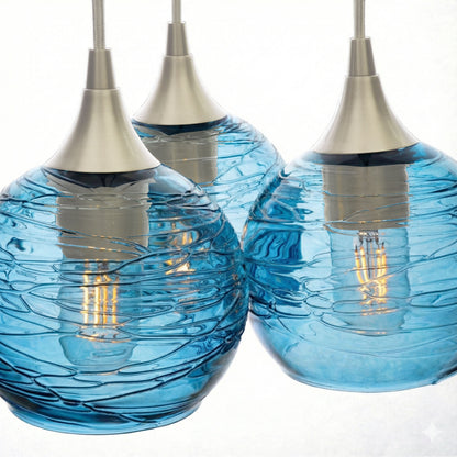 3 Cluster Chandelier: 763 Spun-Glass-Bicycle Glass Co - Hotshop-Steel Blue-Brushed Nickel-Bicycle Glass Co