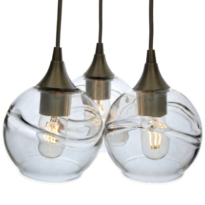 3 Cluster Chandelier: 763 Swell-Glass-Bicycle Glass Co - Hotshop-Eco Clear-Antique Bronze-Bicycle Glass Co