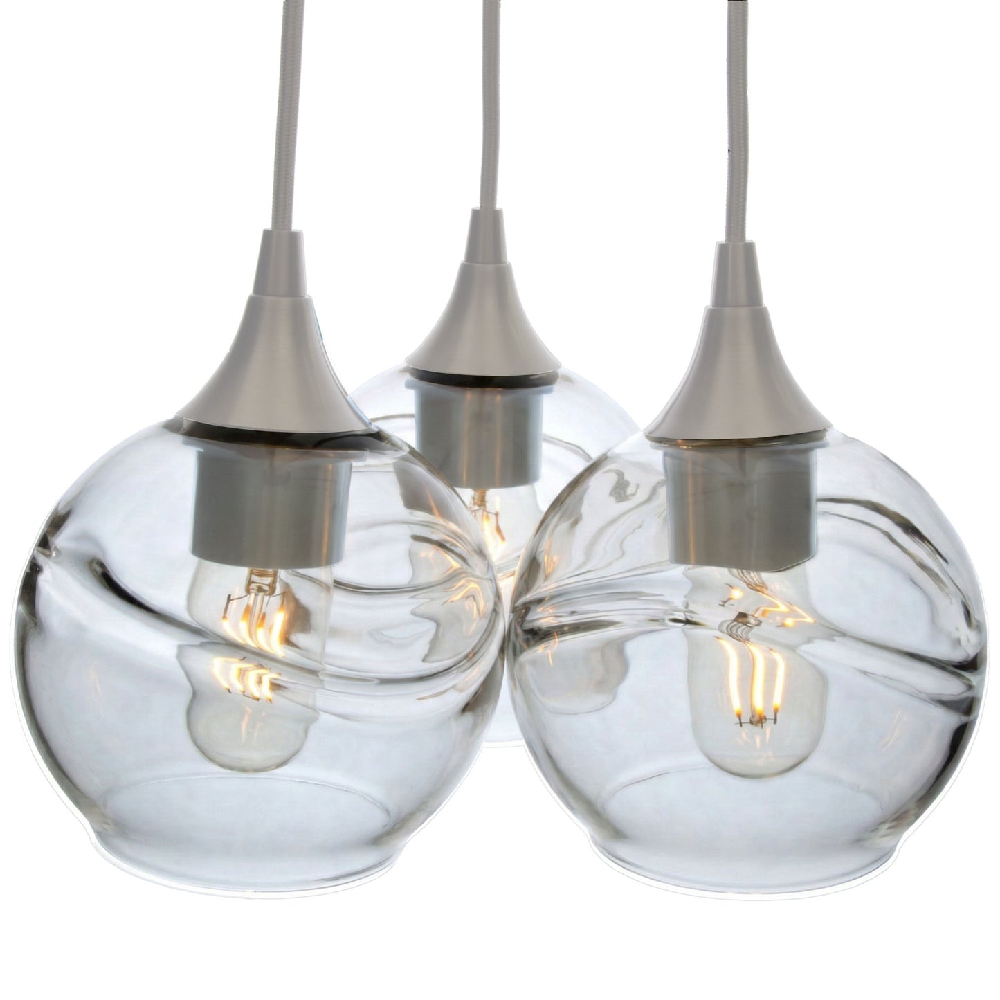 3 Cluster Chandelier: 763 Swell-Glass-Bicycle Glass Co - Hotshop-Eco Clear-Brushed Nickel-Bicycle Glass Co