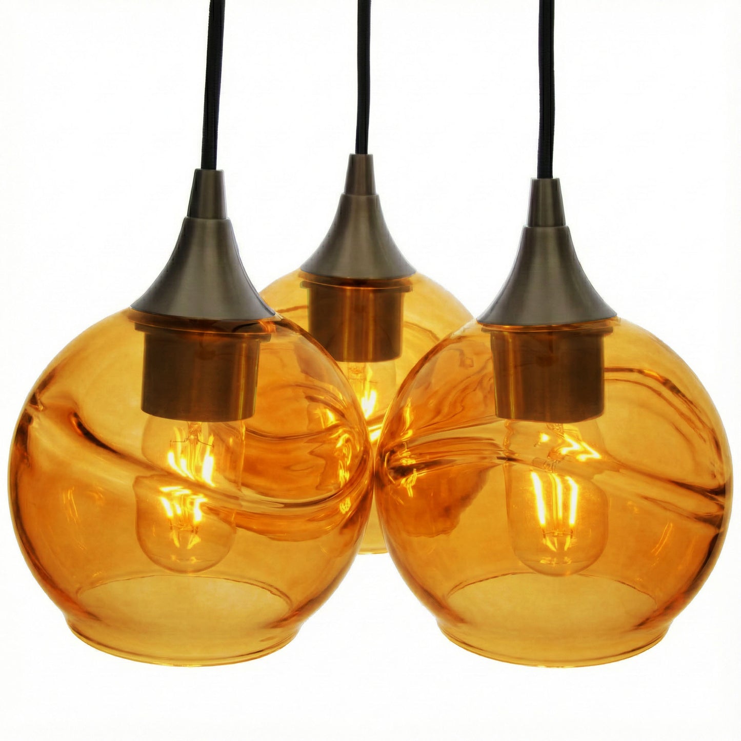 3 Cluster Chandelier: 763 Swell-Glass-Bicycle Glass Co - Hotshop-Golden Amber-Antique Bronze-Bicycle Glass Co