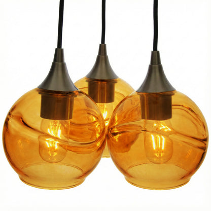 3 Cluster Chandelier: 763 Swell-Glass-Bicycle Glass Co - Hotshop-Golden Amber-Antique Bronze-Bicycle Glass Co
