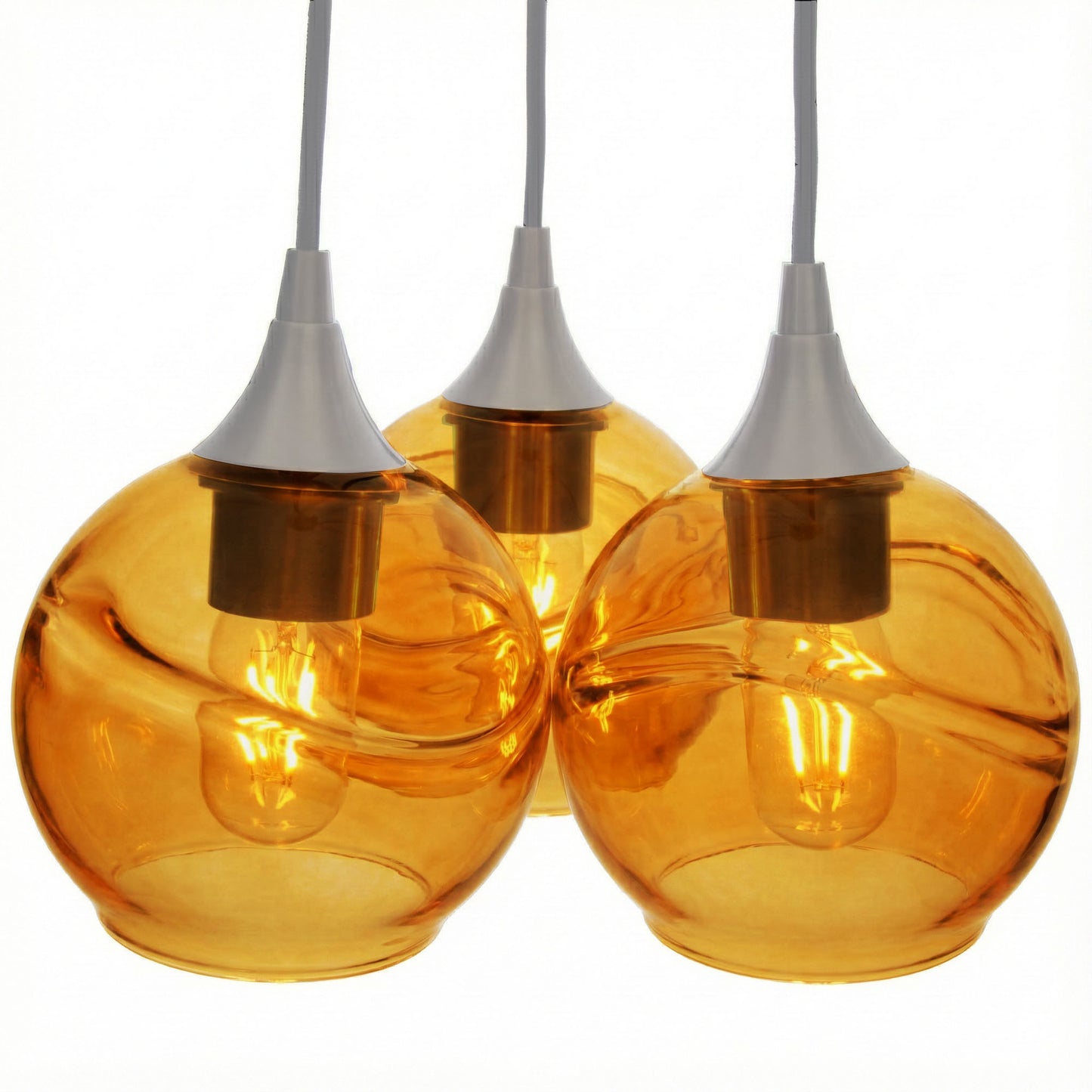 3 Cluster Chandelier: 763 Swell-Glass-Bicycle Glass Co - Hotshop-Golden Amber-Brushed Nickel-Bicycle Glass Co