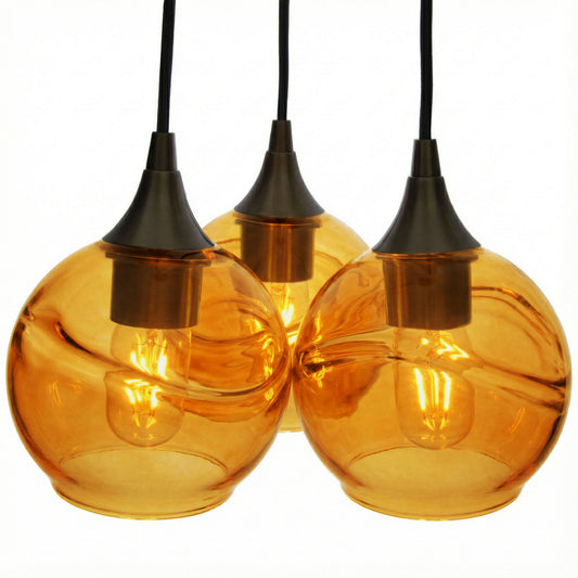 3 Cluster Chandelier: 763 Swell-Glass-Bicycle Glass Co - Hotshop-Golden Amber-Matte Black-Bicycle Glass Co