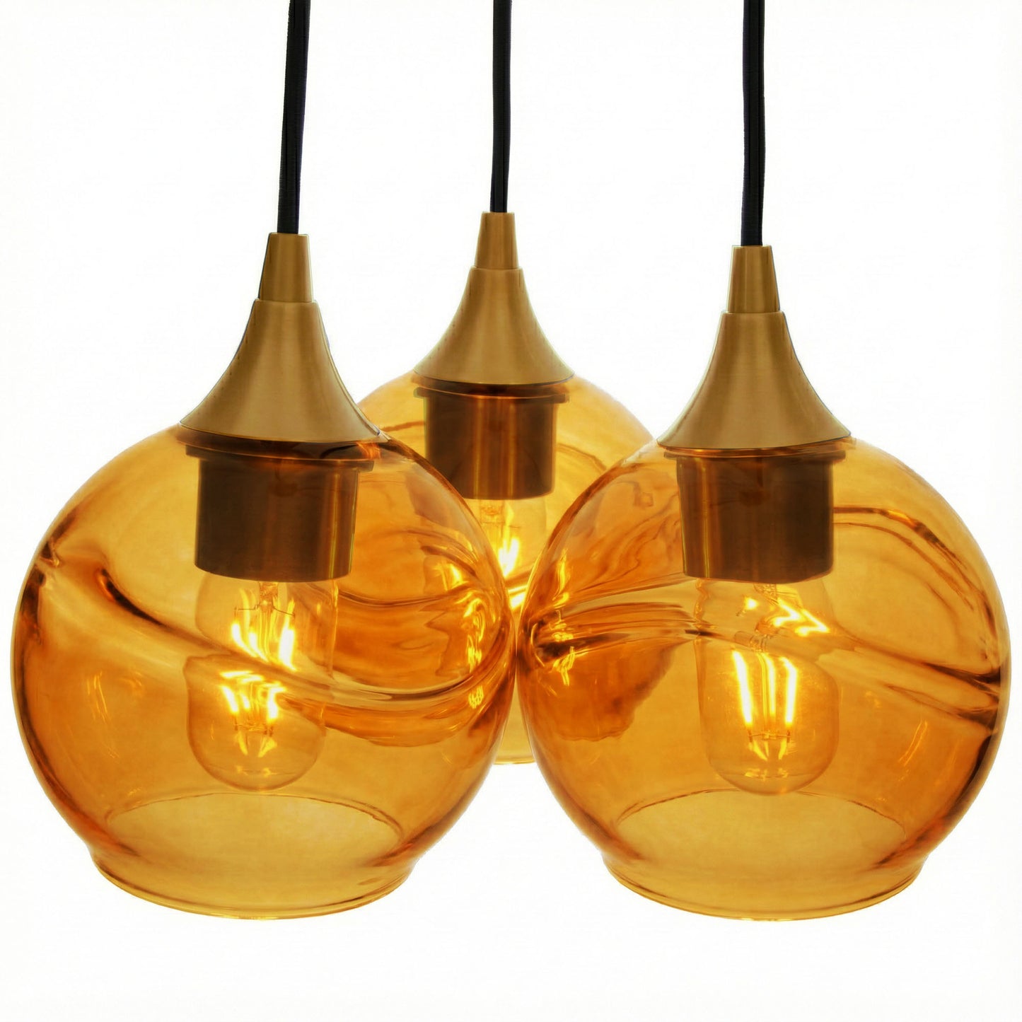 3 Cluster Chandelier: 763 Swell-Glass-Bicycle Glass Co - Hotshop-Golden Amber-Polished Brass-Bicycle Glass Co